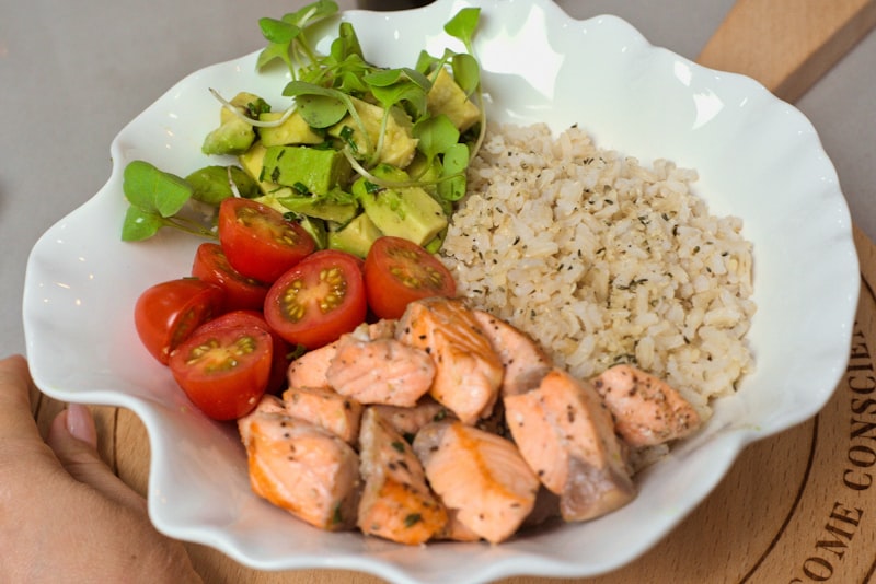 Salmon, rice and avocado bowl
